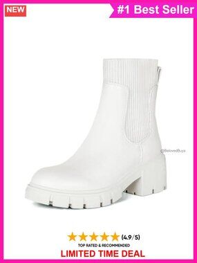 Chunky Platform Chelsea Ankle Boots Leather Suede Sock Lining Non-Slip